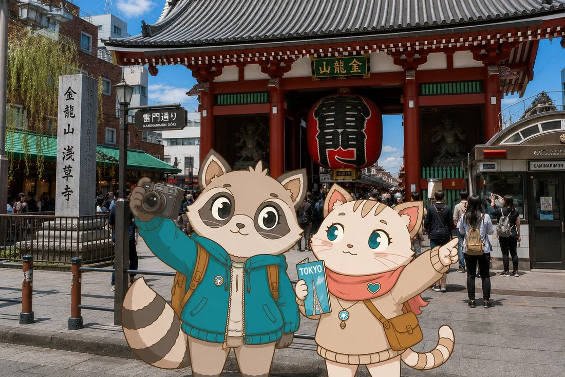 Mochi and Tabi at Senso-ji temple in Asakusa